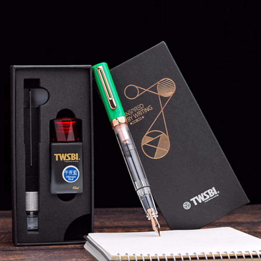 Twsbi Eco-T Midnight Blue Ink Fountain Pen in Royal Jade Special Edition with 18ml