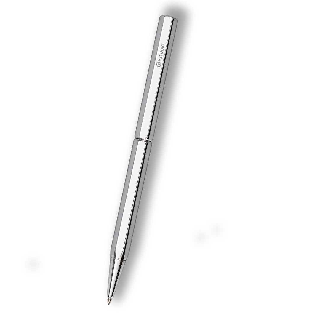 Ystudio Classic Revolve Spring Shiny Silver Ballpoint Pen